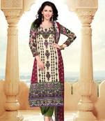 Cream printed cotton unstitched salwar with dupatta