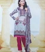 Grey printed cotton unstitched salwar with dupatta