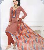 Red embroidered cotton unstitched salwar with dupatta