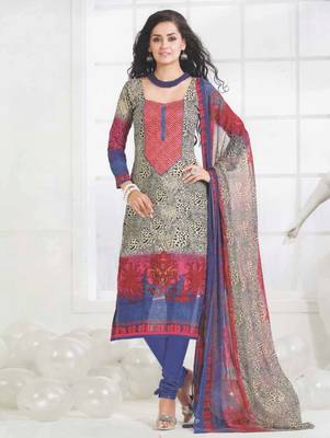 Grey embroidered cotton unstitched salwar with dupatta 1