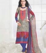 Grey embroidered cotton unstitched salwar with dupatta