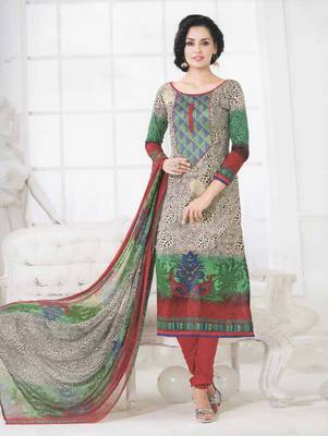 Grey embroidered cotton unstitched salwar with dupatta 1