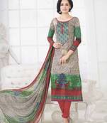 Grey embroidered cotton unstitched salwar with dupatta