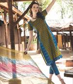 multicolour printed cotton unstitched salwar with dupatta