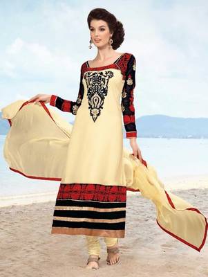 Ivory printed georgette unstitched salwar with dupatta 1