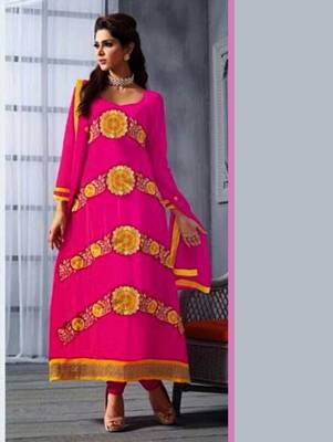 Magenta embroidered georgette unstitched salwar with dupatta 1