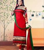 Red embroidered georgette semi stitched salwar with dupatta