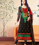 Black embroidered georgette semi stitched salwar with dupatta
