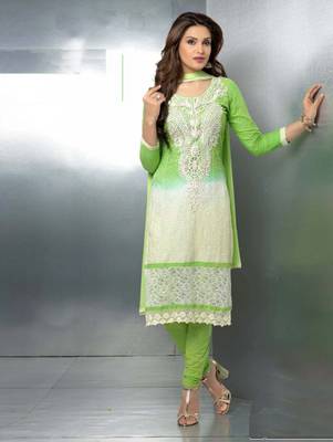 Green embroidered nazneen unstitched salwar with dupatta 1
