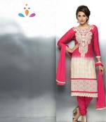 Magenta embroidered nazneen unstitched salwar with dupatta