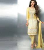Yellow embroidered nazneen unstitched salwar with dupatta