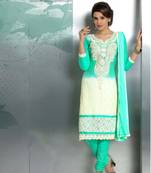 Green embroidered nazneen unstitched salwar with dupatta