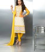Yellow embroidered nazneen unstitched salwar with dupatta