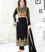 Black embroidered georgette semi stitched salwar with dupatta