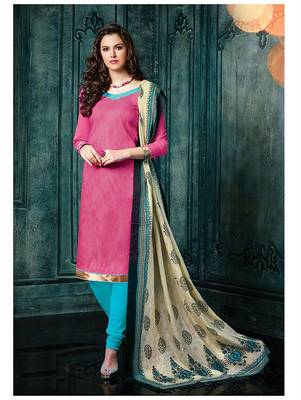 Pink plain jacquard unstitched salwar with dupatta 1