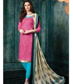 Pink plain jacquard unstitched salwar with dupatta