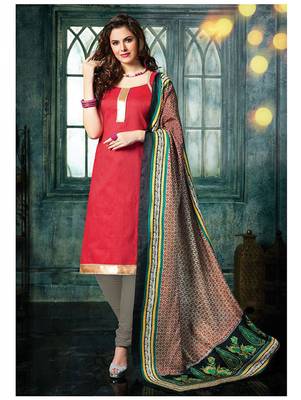 Red plain jacquard unstitched salwar with dupatta 1