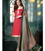 Red plain jacquard unstitched salwar with dupatta