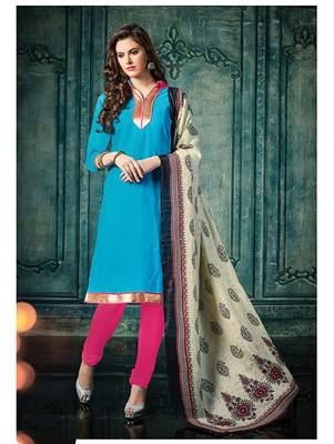 Blue plain jacquard unstitched salwar with dupatta 1