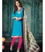Blue plain jacquard unstitched salwar with dupatta