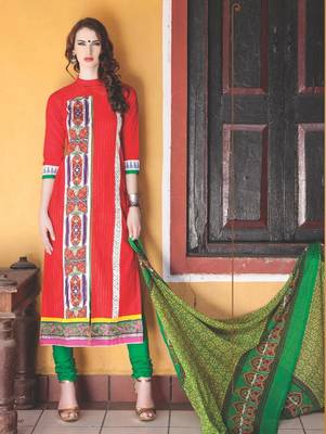 Red digital print jacquard unstitched salwar with dupatta 1