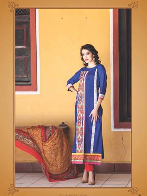 Blue digital print jacquard unstitched salwar with dupatta 1