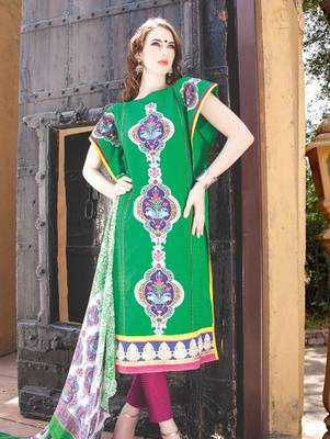 Green digital print jacquard unstitched salwar with dupatta 1