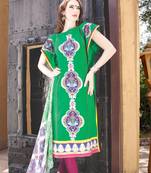 Green digital print jacquard unstitched salwar with dupatta
