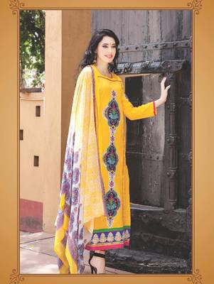 Yellow digital print jacquard unstitched salwar with dupatta 1