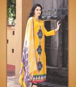 Yellow digital print jacquard unstitched salwar with dupatta