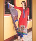 Red digital print jacquard unstitched salwar with dupatta