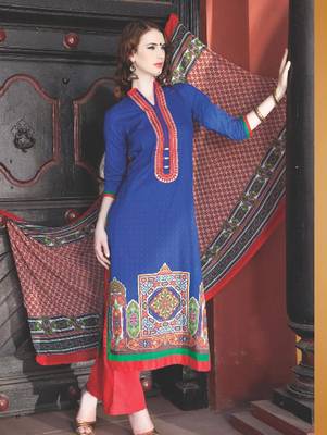Blue digital print jacquard unstitched salwar with dupatta 1