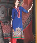 Blue digital print jacquard unstitched salwar with dupatta