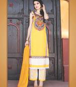 Yellow digital print jacquard unstitched salwar with dupatta