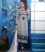 White printed cotton unstitched salwar with dupatta