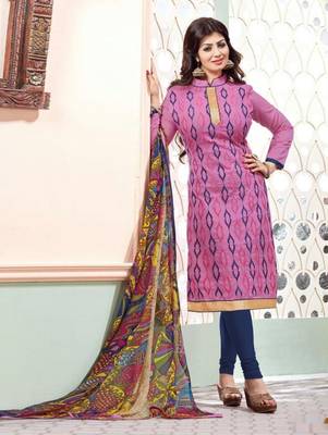 pink embroidered chanderi unstitched salwar with dupatta 1