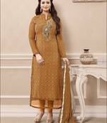 Brown embroidered georgette semi stitched salwar with dupatta
