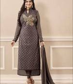 Grey embroidered georgette semi stitched salwar with dupatta