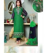 Green embroidered cotton unstitched salwar with dupatta