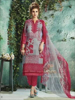 Grey digital print georgette unstitched salwar with dupatta 1