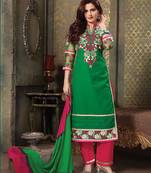 Green chikankari cotton semi stitched salwar with dupatta
