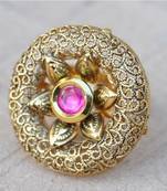 Intricately Designed Cocktail Finger Ring Studded with Ruby