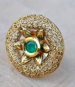 Intricately Designed Cocktail Finger Ring Studded with Emerald