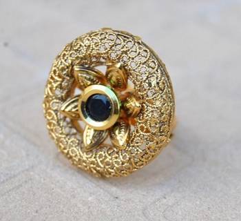 Intricately Designed Cocktail Finger Ring Studded with Black Onyx 1