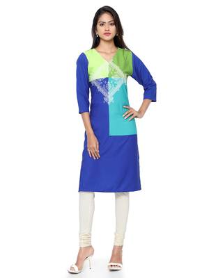 Blue Printed Crepe  Ethnic Kurtis 1