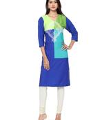 Blue Printed Crepe  Ethnic Kurtis