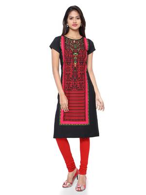 Black Printed Crepe  Ethnic Kurtis 1
