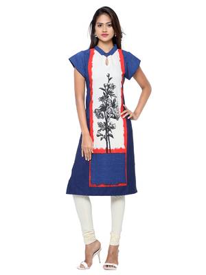 Blue Printed Crepe  Ethnic Kurtis 1