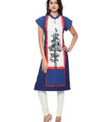 Blue Printed Crepe  Ethnic Kurtis