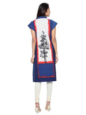 Blue Printed Crepe  Ethnic Kurtis 3